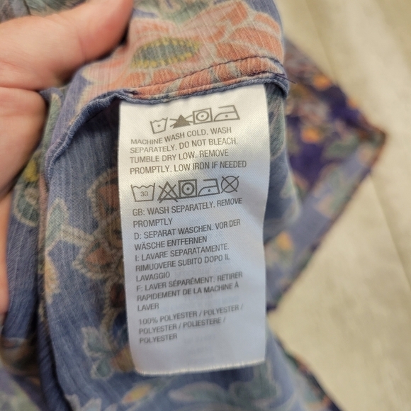 LOGO Lori Goldstein Women's Large Multicolor Oversized Semi Sheer Peplum Hem Top - Picture 6 of 6